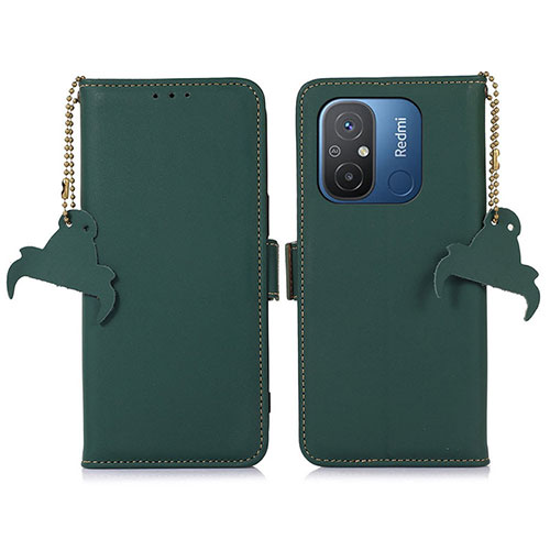 Leather Case Stands Flip Cover Holder A05D for Xiaomi Redmi 12C 4G Green