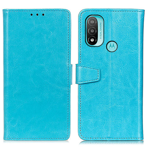 Leather Case Stands Flip Cover Holder A06D for Motorola Moto E30 Sky Blue