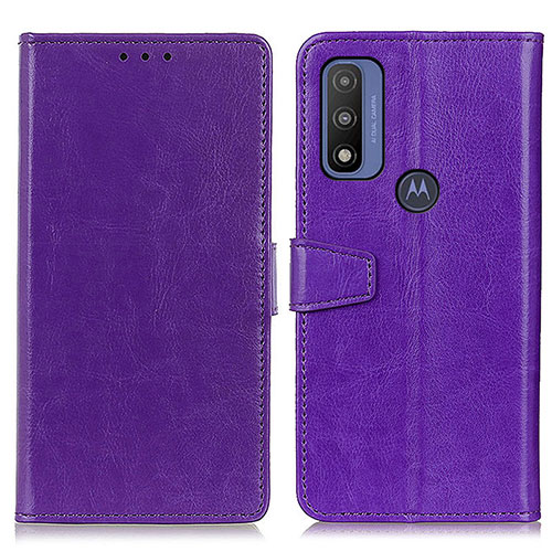 Leather Case Stands Flip Cover Holder A06D for Motorola Moto G Pure Purple