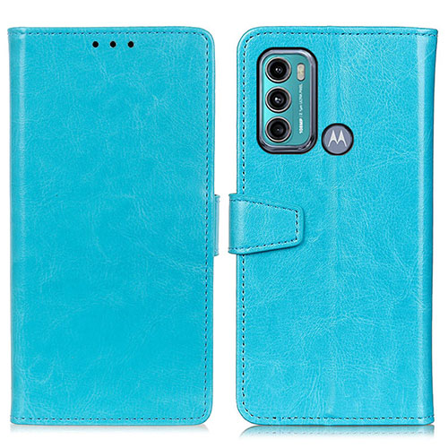 Leather Case Stands Flip Cover Holder A06D for Motorola Moto G60 Sky Blue