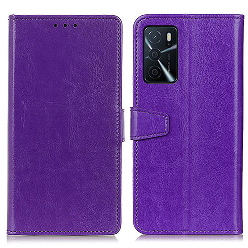 Leather Case Stands Flip Cover Holder A06D for Oppo A16 Purple