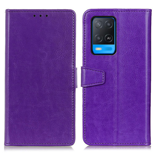 Leather Case Stands Flip Cover Holder A06D for Oppo A54 4G Purple