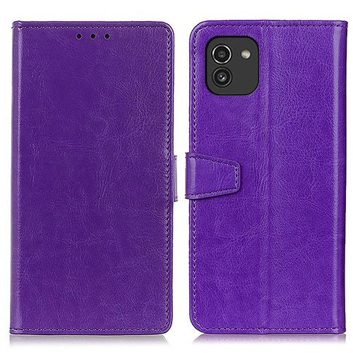 Leather Case Stands Flip Cover Holder A06D for Samsung Galaxy A03 Purple