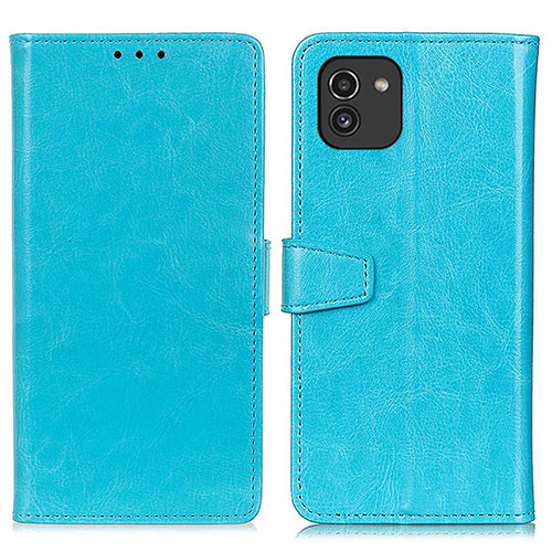 Leather Case Stands Flip Cover Holder A06D for Samsung Galaxy A03 Sky Blue