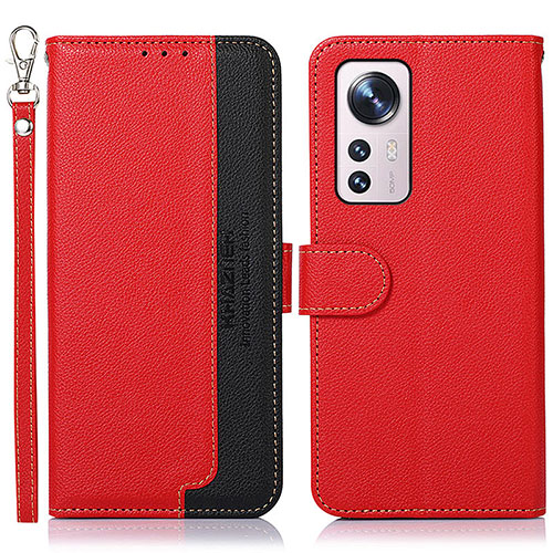 Leather Case Stands Flip Cover Holder A06D for Xiaomi Mi 12 Pro 5G Red