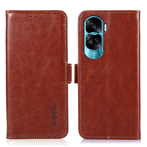 Leather Case Stands Flip Cover Holder A07D for Huawei Honor 90 Lite 5G Brown