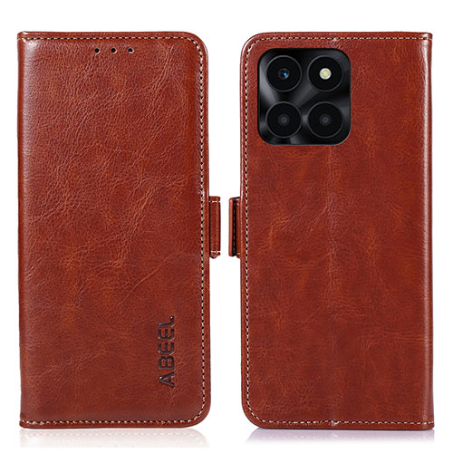 Leather Case Stands Flip Cover Holder A07D for Huawei Honor X8b Brown