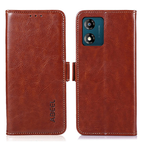 Leather Case Stands Flip Cover Holder A07D for Motorola Moto E13 Brown