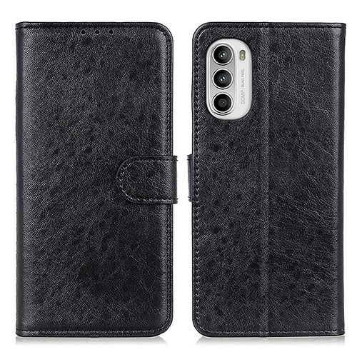 Leather Case Stands Flip Cover Holder A07D for Motorola MOTO G52 Black