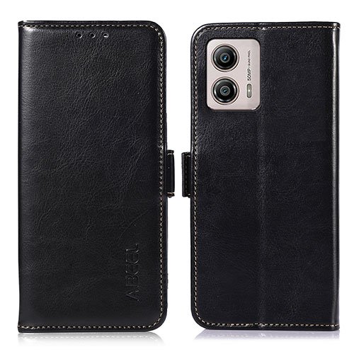 Leather Case Stands Flip Cover Holder A07D for Motorola Moto G53 5G Black