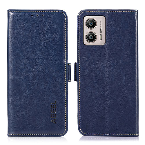 Leather Case Stands Flip Cover Holder A07D for Motorola Moto G53j 5G Blue