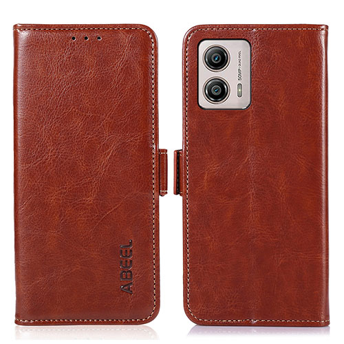 Leather Case Stands Flip Cover Holder A07D for Motorola Moto G53j 5G Brown