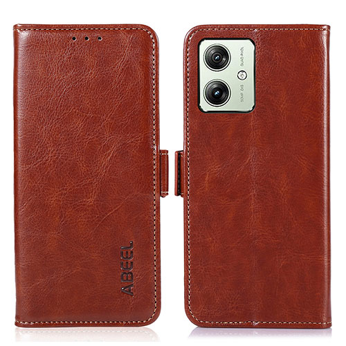 Leather Case Stands Flip Cover Holder A07D for Motorola Moto G54 5G Brown