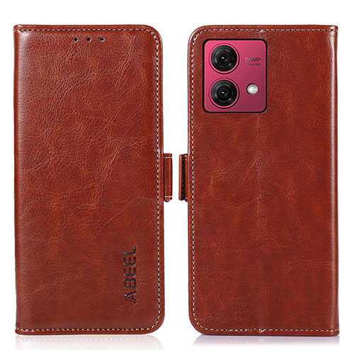 Leather Case Stands Flip Cover Holder A07D for Motorola Moto G84 5G Brown