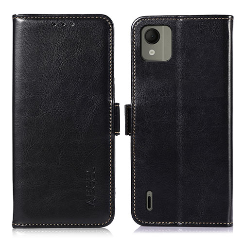 Leather Case Stands Flip Cover Holder A07D for Nokia C110 Black