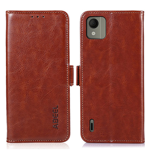 Leather Case Stands Flip Cover Holder A07D for Nokia C110 Brown