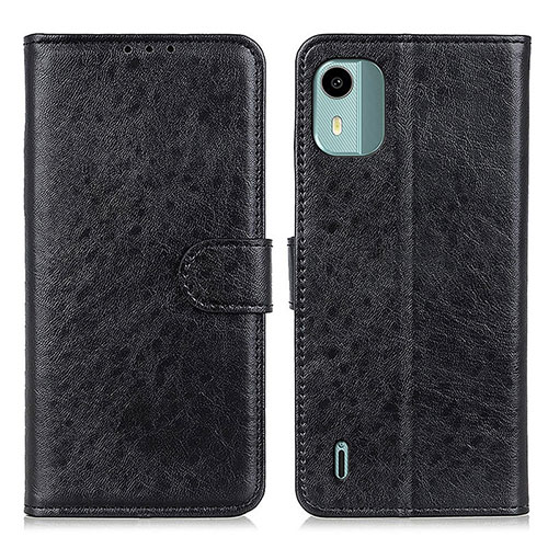 Leather Case Stands Flip Cover Holder A07D for Nokia C12 Black