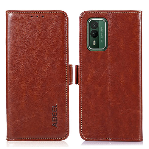 Leather Case Stands Flip Cover Holder A07D for Nokia XR21 Brown