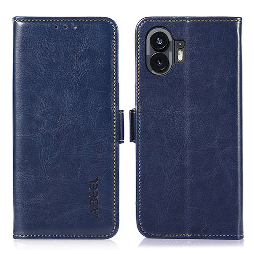 Leather Case Stands Flip Cover Holder A07D for Nothing Phone 2 Blue