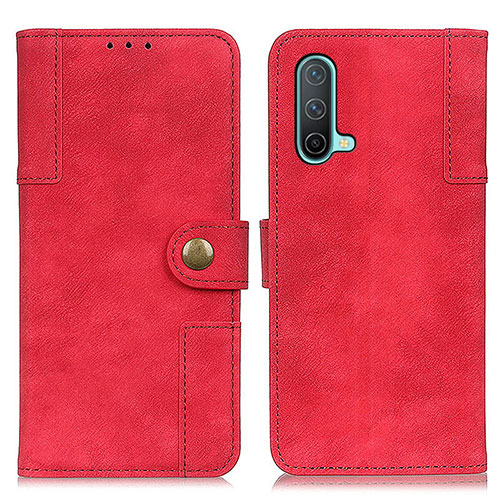 Leather Case Stands Flip Cover Holder A07D for OnePlus Nord CE 5G Red