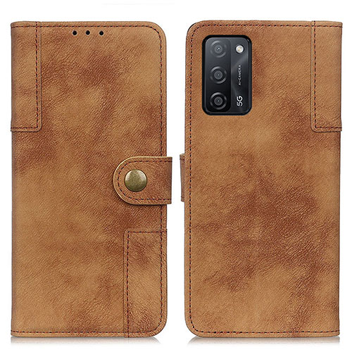 Leather Case Stands Flip Cover Holder A07D for Oppo A53s 5G Brown