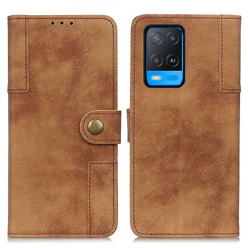 Leather Case Stands Flip Cover Holder A07D for Oppo A54 4G Brown