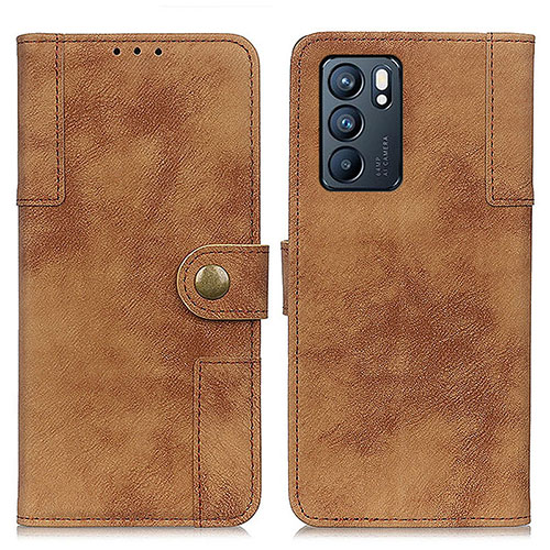 Leather Case Stands Flip Cover Holder A07D for Oppo Reno6 5G Brown