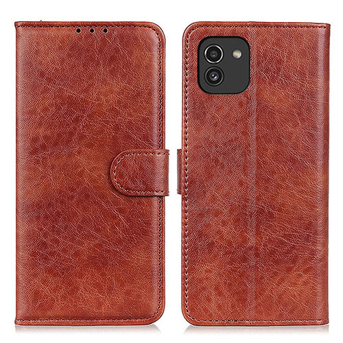 Leather Case Stands Flip Cover Holder A07D for Samsung Galaxy A03 Brown