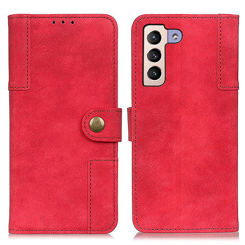 Leather Case Stands Flip Cover Holder A07D for Samsung Galaxy S21 5G Red