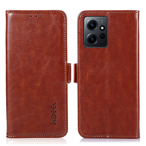 Leather Case Stands Flip Cover Holder A07D for Xiaomi Redmi Note 12 4G Brown