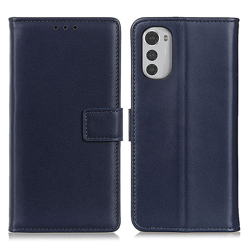 Leather Case Stands Flip Cover Holder A08D for Motorola Moto E32 Blue