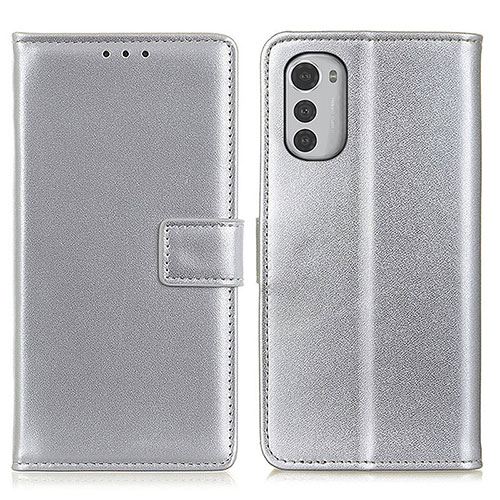 Leather Case Stands Flip Cover Holder A08D for Motorola Moto E32s Silver