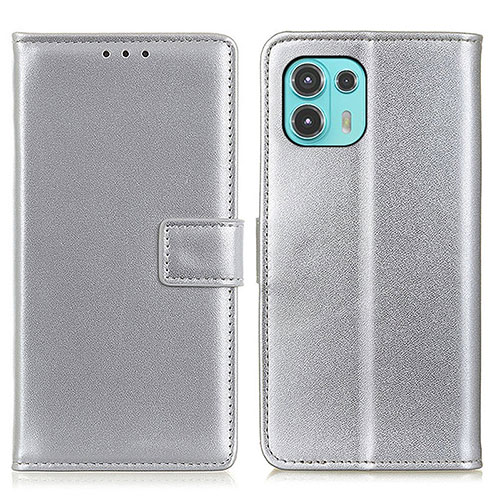 Leather Case Stands Flip Cover Holder A08D for Motorola Moto Edge 20 Lite 5G Silver