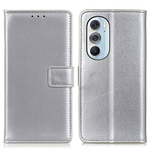 Leather Case Stands Flip Cover Holder A08D for Motorola Moto Edge 30 Pro 5G Silver