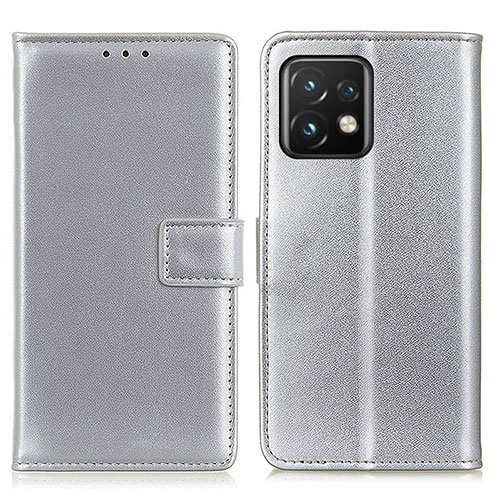 Leather Case Stands Flip Cover Holder A08D for Motorola Moto Edge 40 Pro 5G Silver