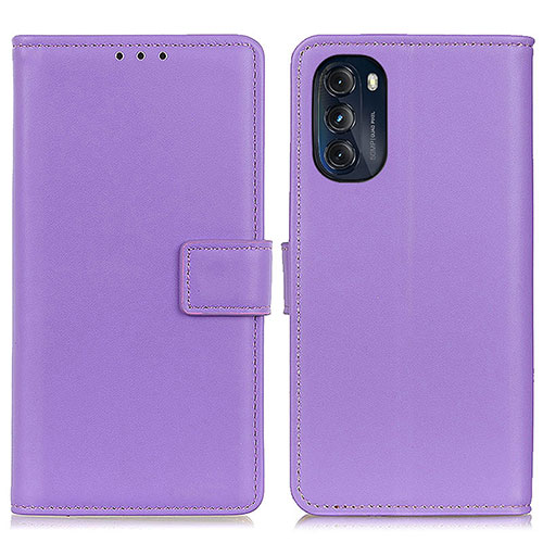 Leather Case Stands Flip Cover Holder A08D for Motorola Moto G 5G (2022) Purple