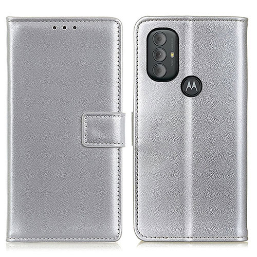 Leather Case Stands Flip Cover Holder A08D for Motorola Moto G Play (2023) Silver