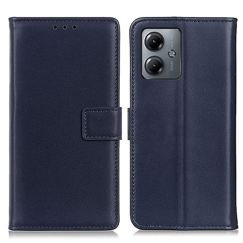 Leather Case Stands Flip Cover Holder A08D for Motorola Moto G14 Blue