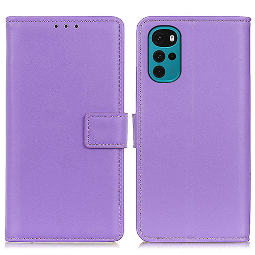 Leather Case Stands Flip Cover Holder A08D for Motorola Moto G22 Purple