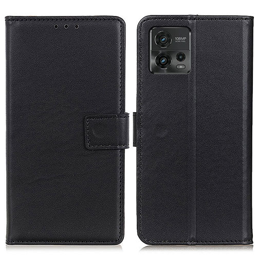 Leather Case Stands Flip Cover Holder A08D for Motorola Moto G72 Black