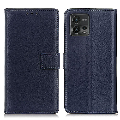 Leather Case Stands Flip Cover Holder A08D for Motorola Moto G72 Blue