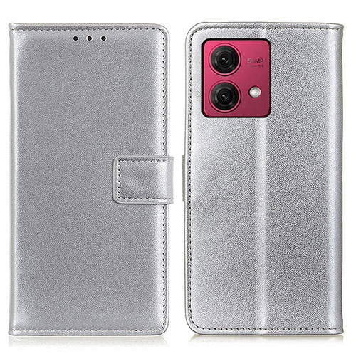 Leather Case Stands Flip Cover Holder A08D for Motorola Moto G84 5G Silver