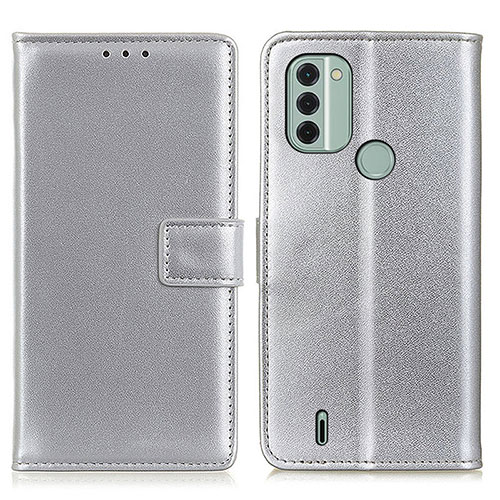 Leather Case Stands Flip Cover Holder A08D for Nokia C31 Silver