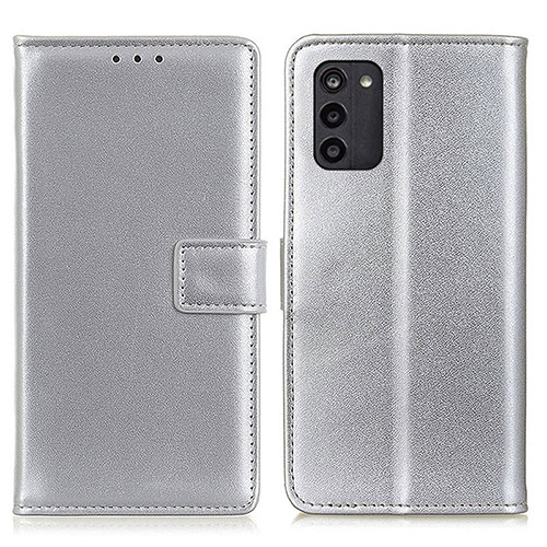 Leather Case Stands Flip Cover Holder A08D for Nokia G100 Silver