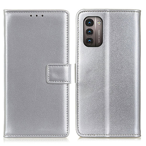 Leather Case Stands Flip Cover Holder A08D for Nokia G11 Silver