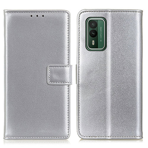 Leather Case Stands Flip Cover Holder A08D for Nokia XR21 Silver