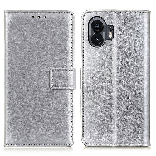 Leather Case Stands Flip Cover Holder A08D for Nothing Phone 2 Silver