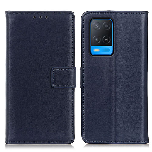 Leather Case Stands Flip Cover Holder A08D for Oppo A54 4G Blue