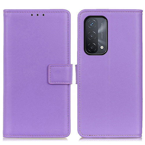 Leather Case Stands Flip Cover Holder A08D for Oppo A54 5G Purple