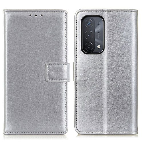 Leather Case Stands Flip Cover Holder A08D for Oppo A54 5G Silver